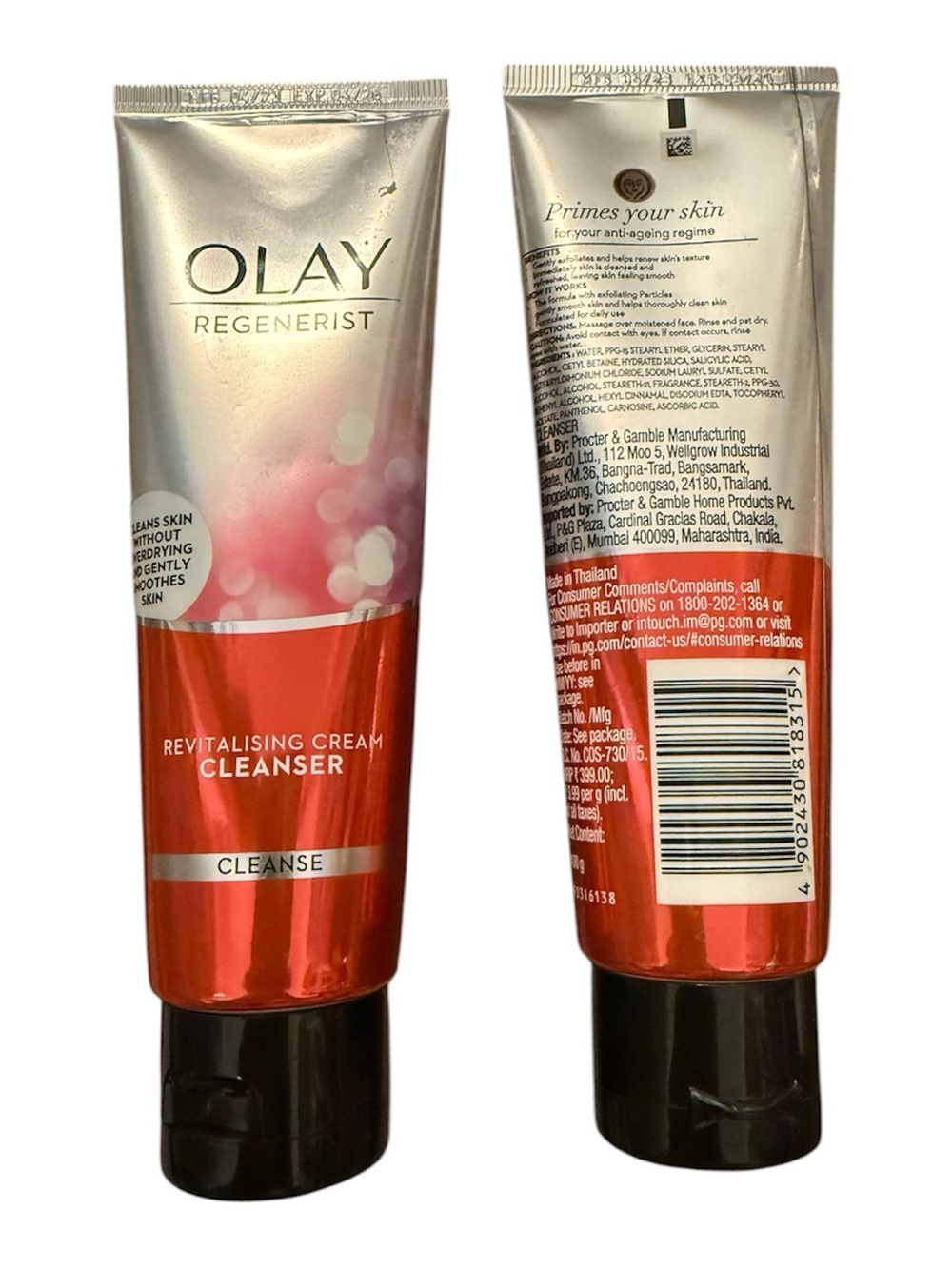 TWO (2) OLAY Regenerist Revitalising Cream Cleanser - Red and Silver Tubes 100g
